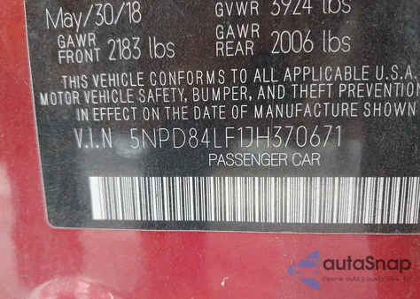 2018 Hyundai Elantra Sel from USA, damaged, VIN 5NPD84LF1JH370671